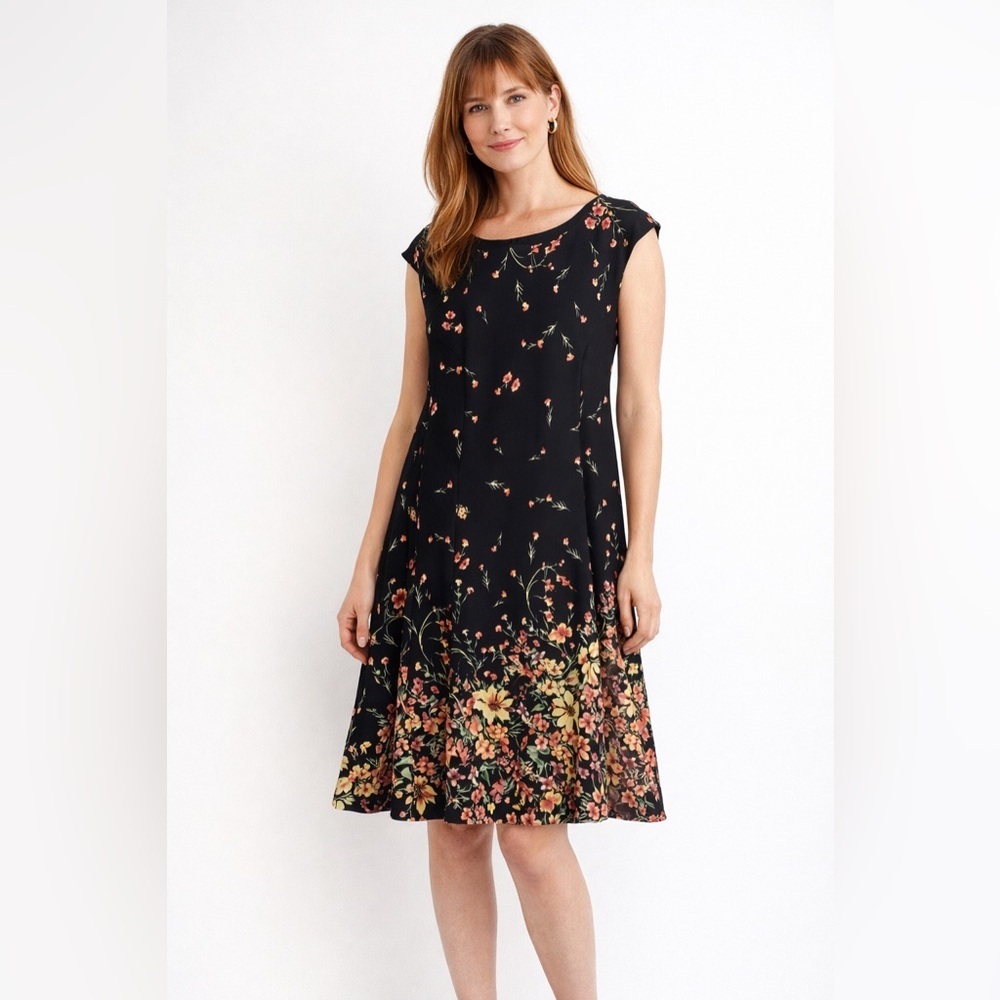 NorthStyle Black Dress with Floral Accents Size 24W